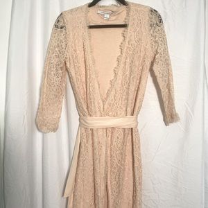 | DVF | Delicate Lace Wrap Dress
